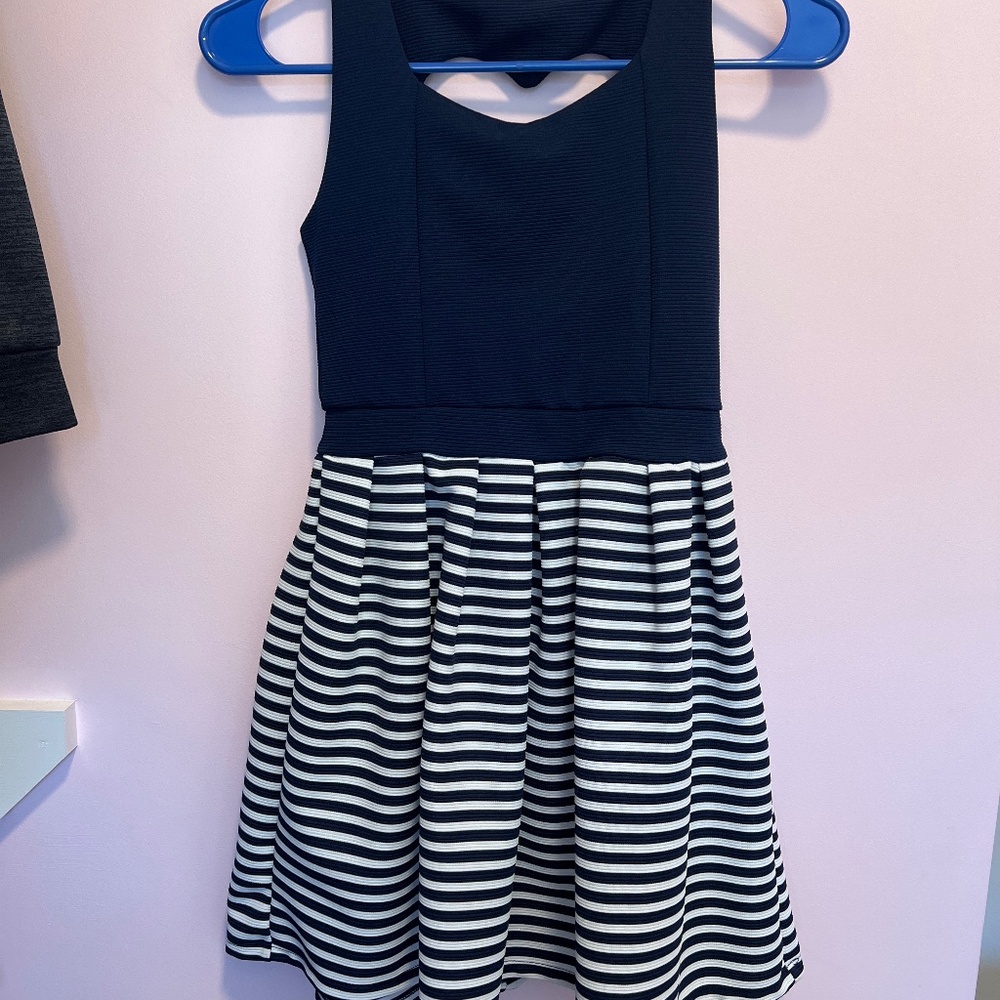 Navy/White Stripe Heart shaped back Girls dress